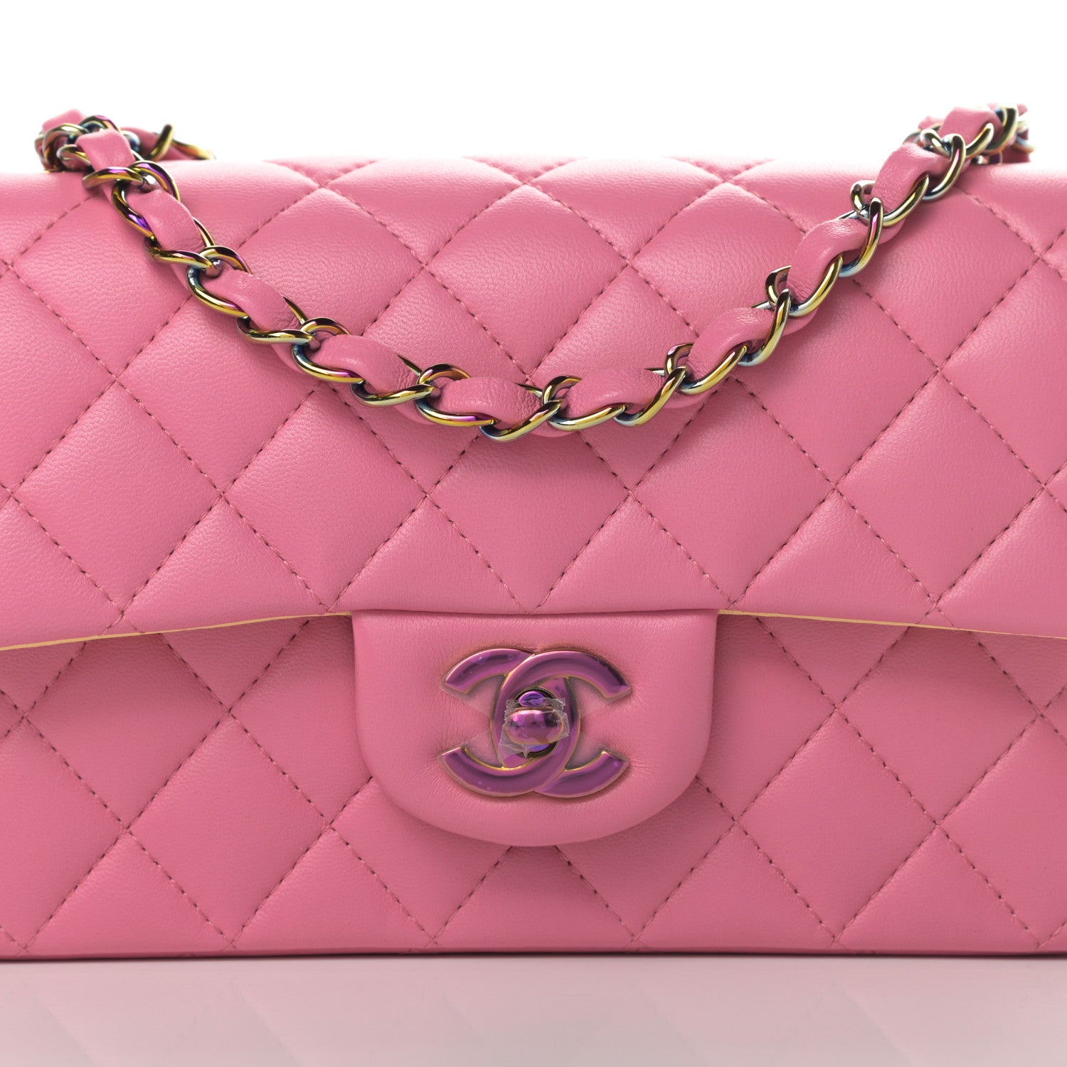 Chanel Lambskin Quilted Mini Rectangular Flap Pink Yellow 8 of 10