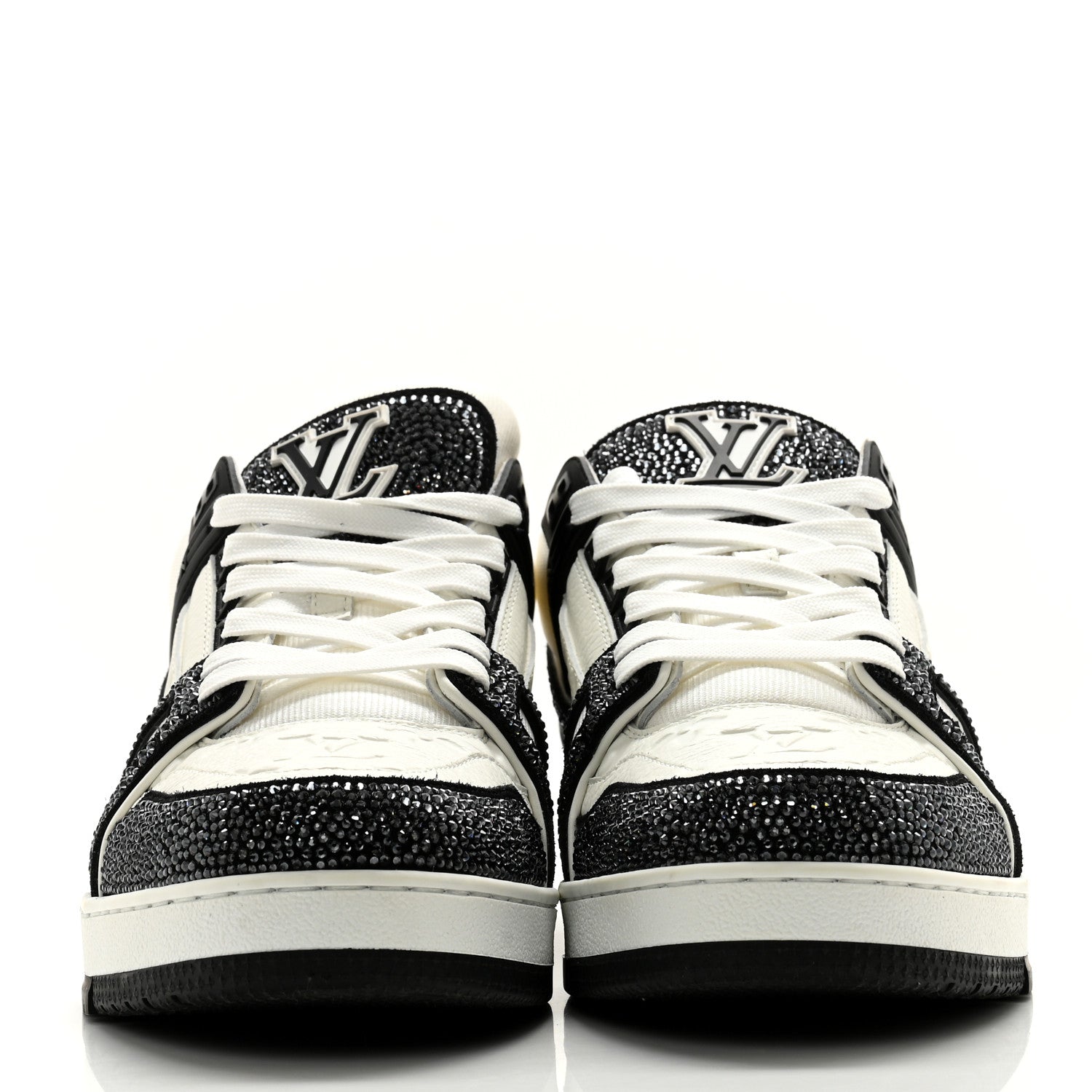 Louis Vuitton Calfskin Monogram Crystal Mens LV Trainer Sneakers 9.5 Black 2 of 9