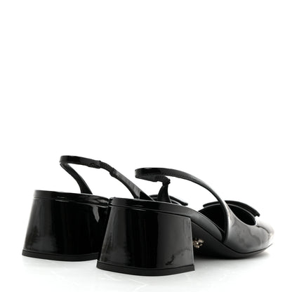 Prada Patent Triangle Logo Slingback Pumps 37 Cipria 4 of 8