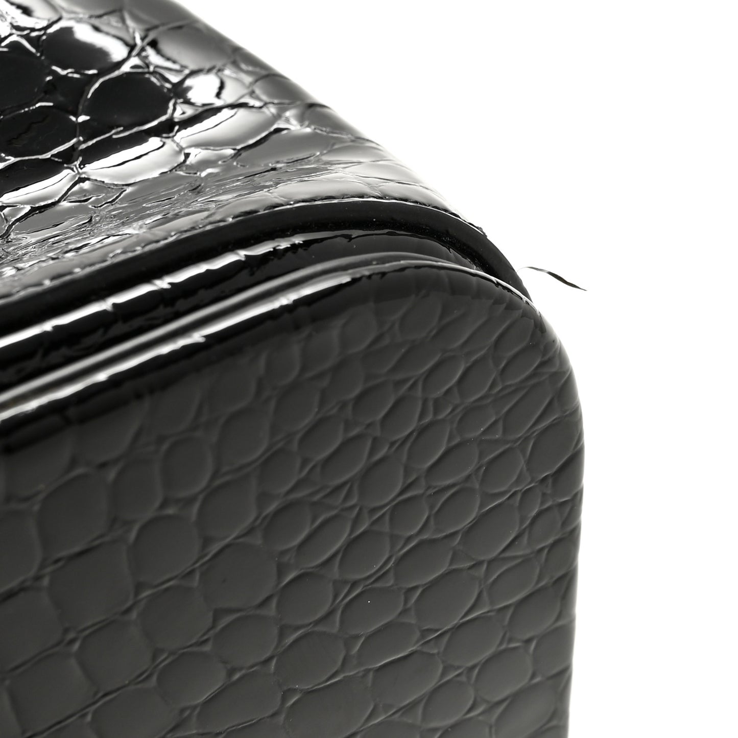 Patent Calfskin Crocodile Embossed Elise Chain Shoulder Bag Black Black