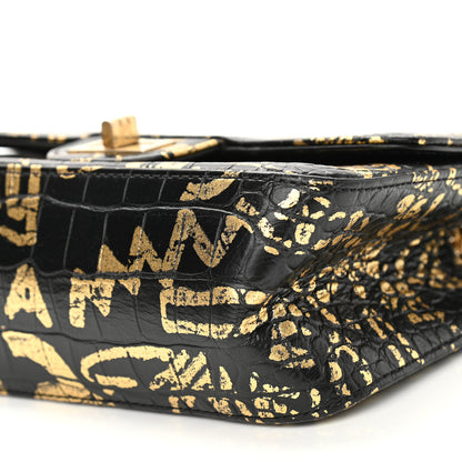 Chanel Calfskin Crocodile Embossed Graffiti 2.55 Mini Cocodile Reissue Flap Black Gold 10 of 11