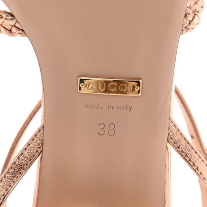 Gucci Metallic Nappa Braided Ketty Horsebit Sandals 38 Salmone 7 of 8