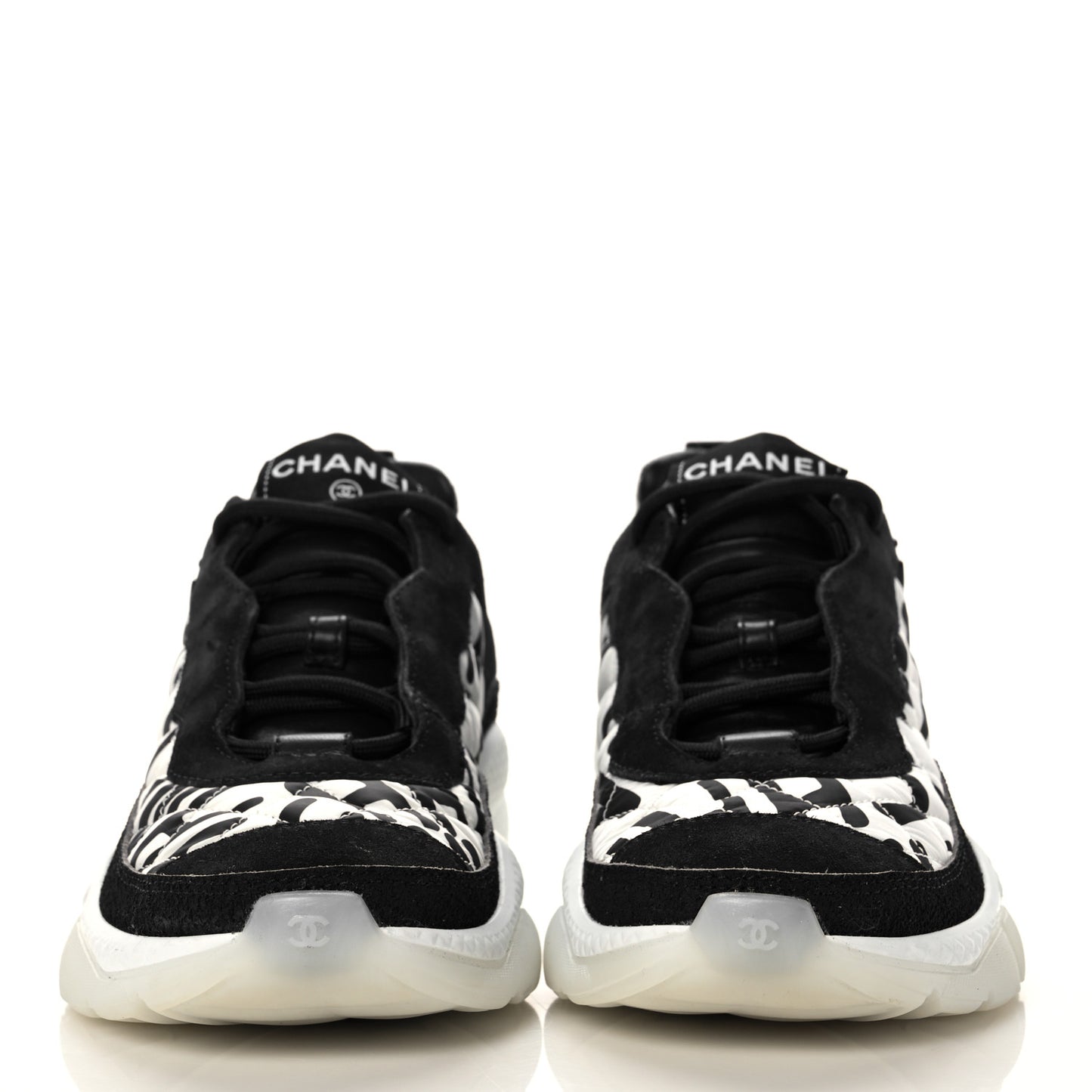 Nylon Suede Calfskin Printed Sneakers 38.5 White Black
