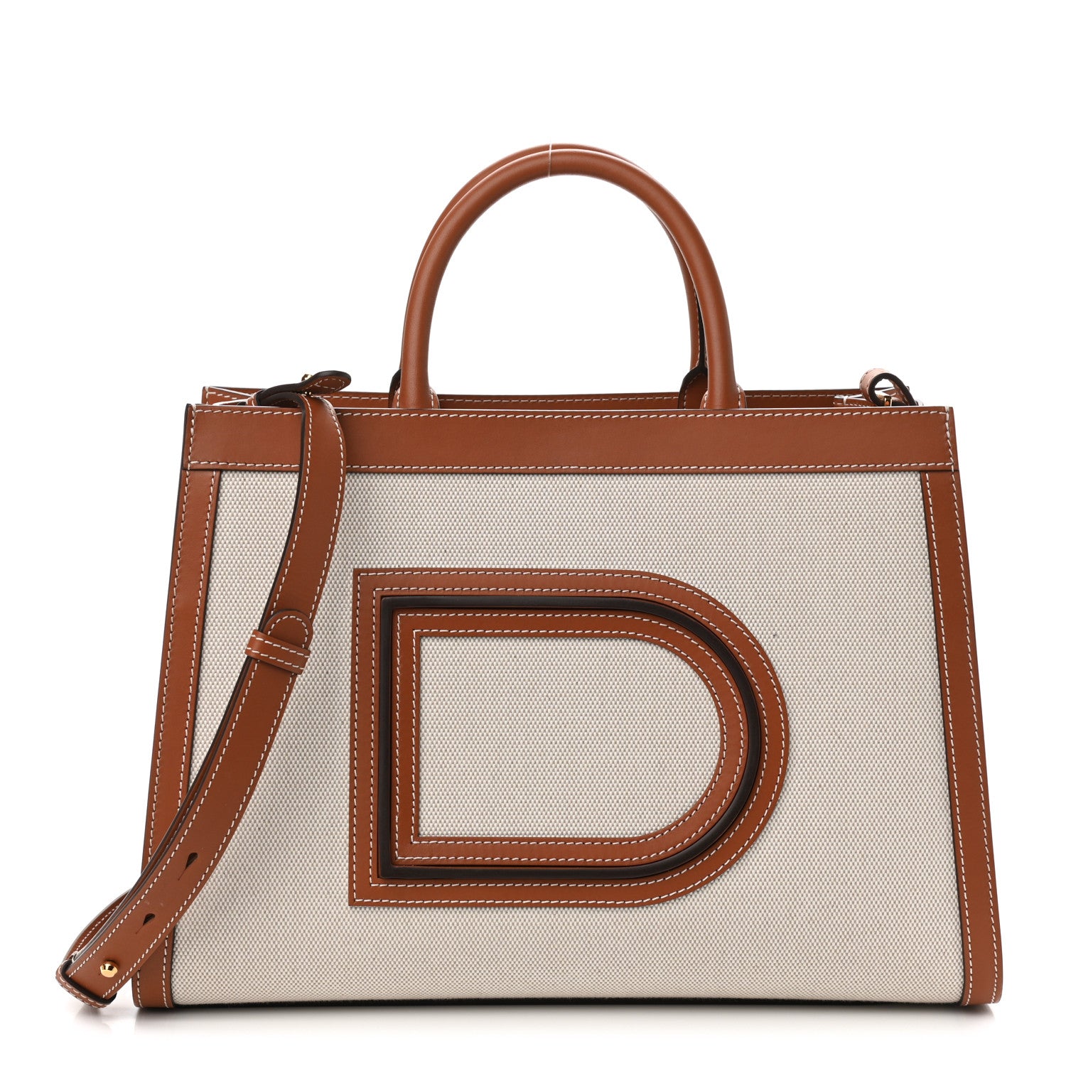 Delvaux Canvas Calfsim Frame Tote PM Natural Brandy 1 of 9