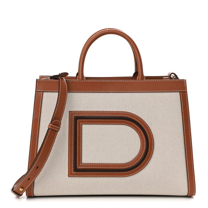 Delvaux Canvas Calfsim Frame Tote PM Natural Brandy 1 of 9