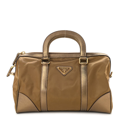 Prada Metallic Tessuto Nylon Saffiano Handbag Gold 1 of 8