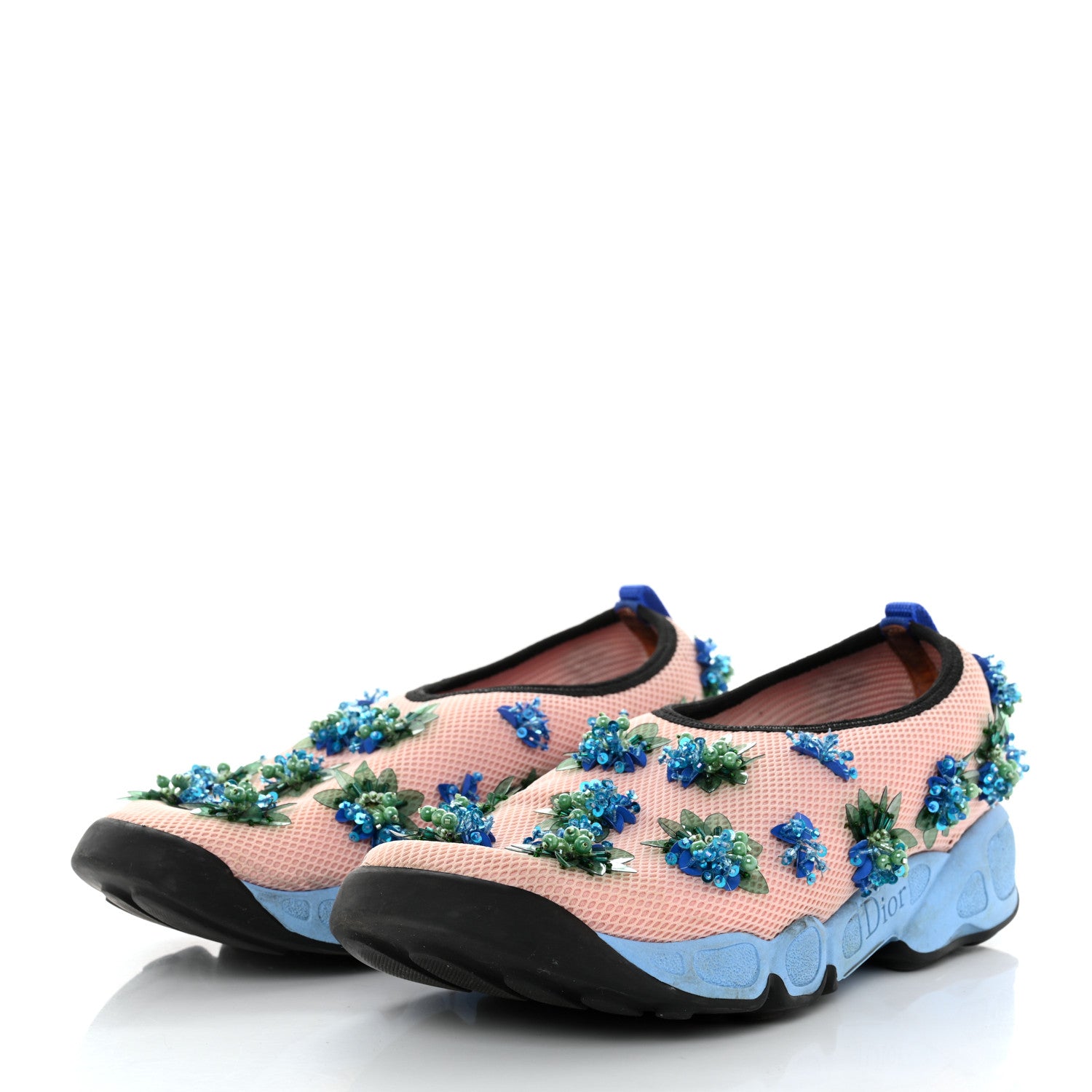 Christian Dior Technical Canvas Embellished Dior Fusion Sneakers 37.5 Pink Blue 3 of 11