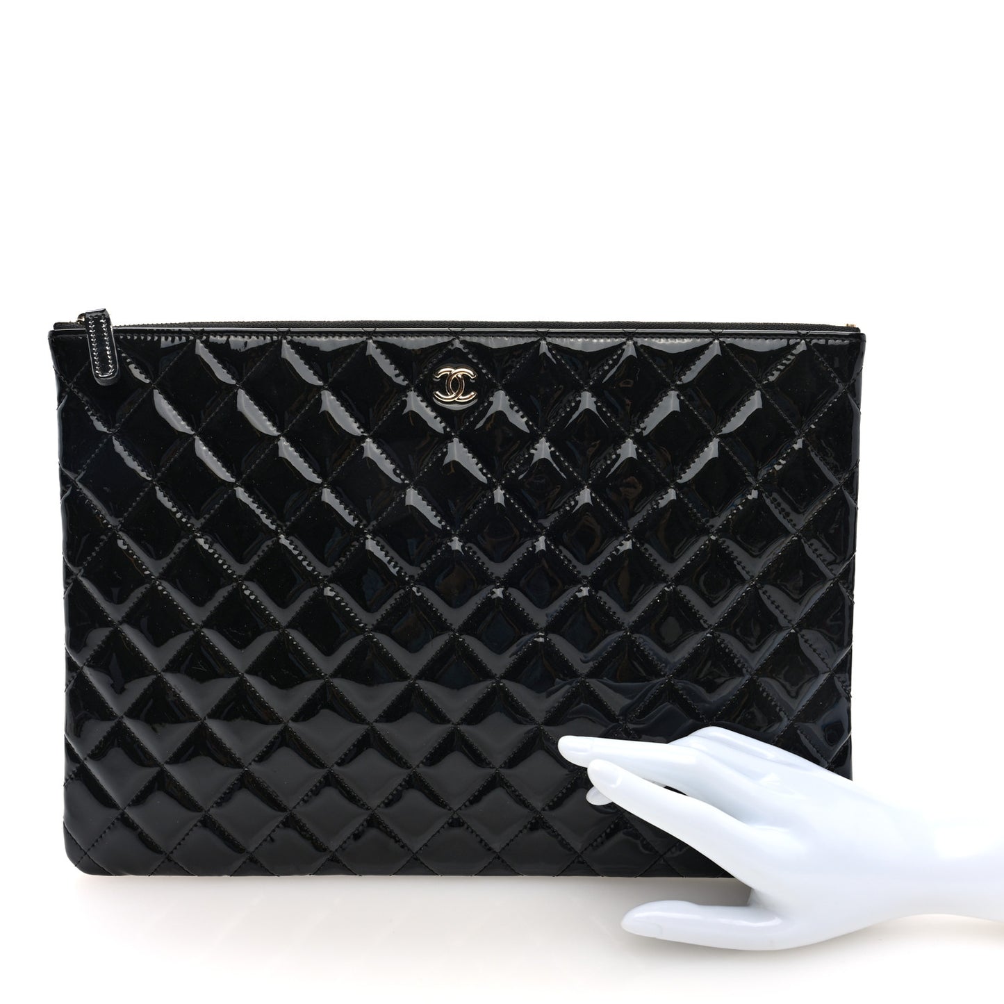 Patent Calfskin Quilted Large Cosmetic Case Black