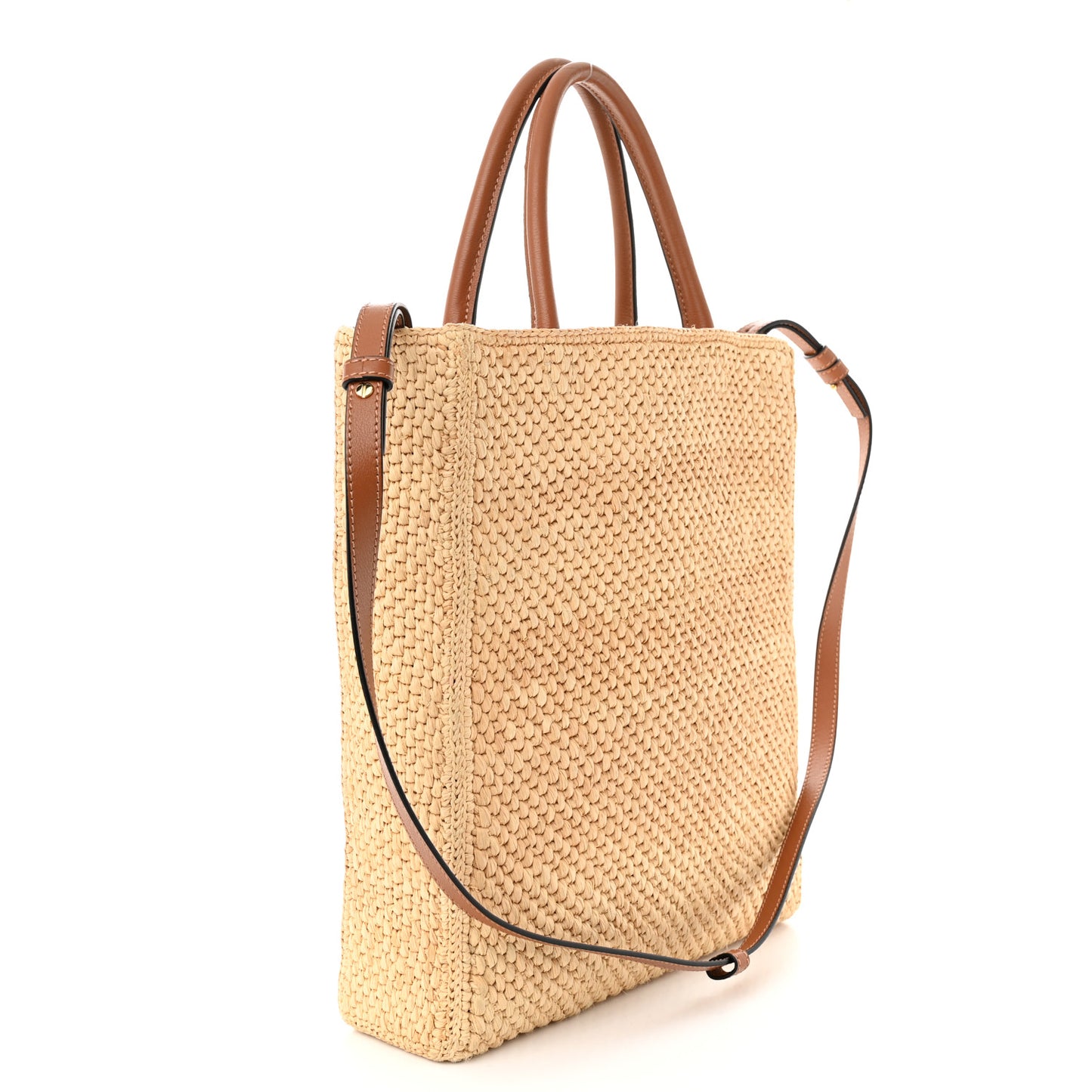 Raffia Calfskin Standard A4 Tote Bag Natural Black