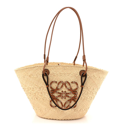 Loewe Calfskin Raffia Paulas Ibiza Medium Anagram Basket Tote Bag Natural Tan 1 of 10