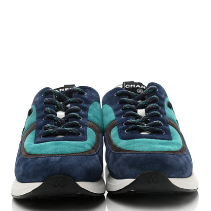 Chanel Suede Calfskin Mens CC Sneakers 43 Navy Green Black 2 of 7
