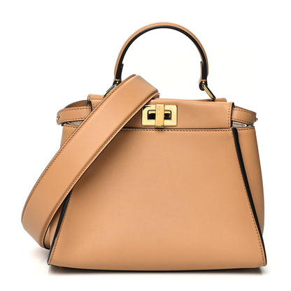 Fendi Vitello Seta Canvas FF Embroidered Mini Peekaboo Iconic Satchel Miele Scuro Poudre 1 of 10