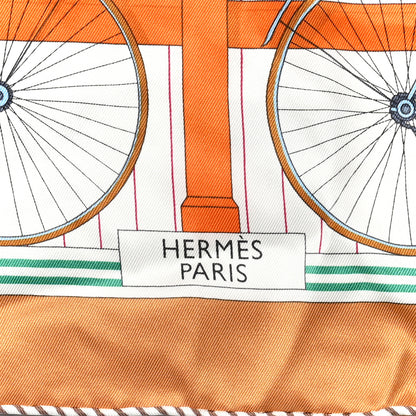 Hermes Silk Vintage Les Becanes Scarf 70 Caramel White Vert 3 of 12