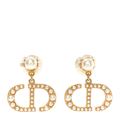 Christian Dior Pearl Tribal CD Drop Earrings Gold 1 of 4