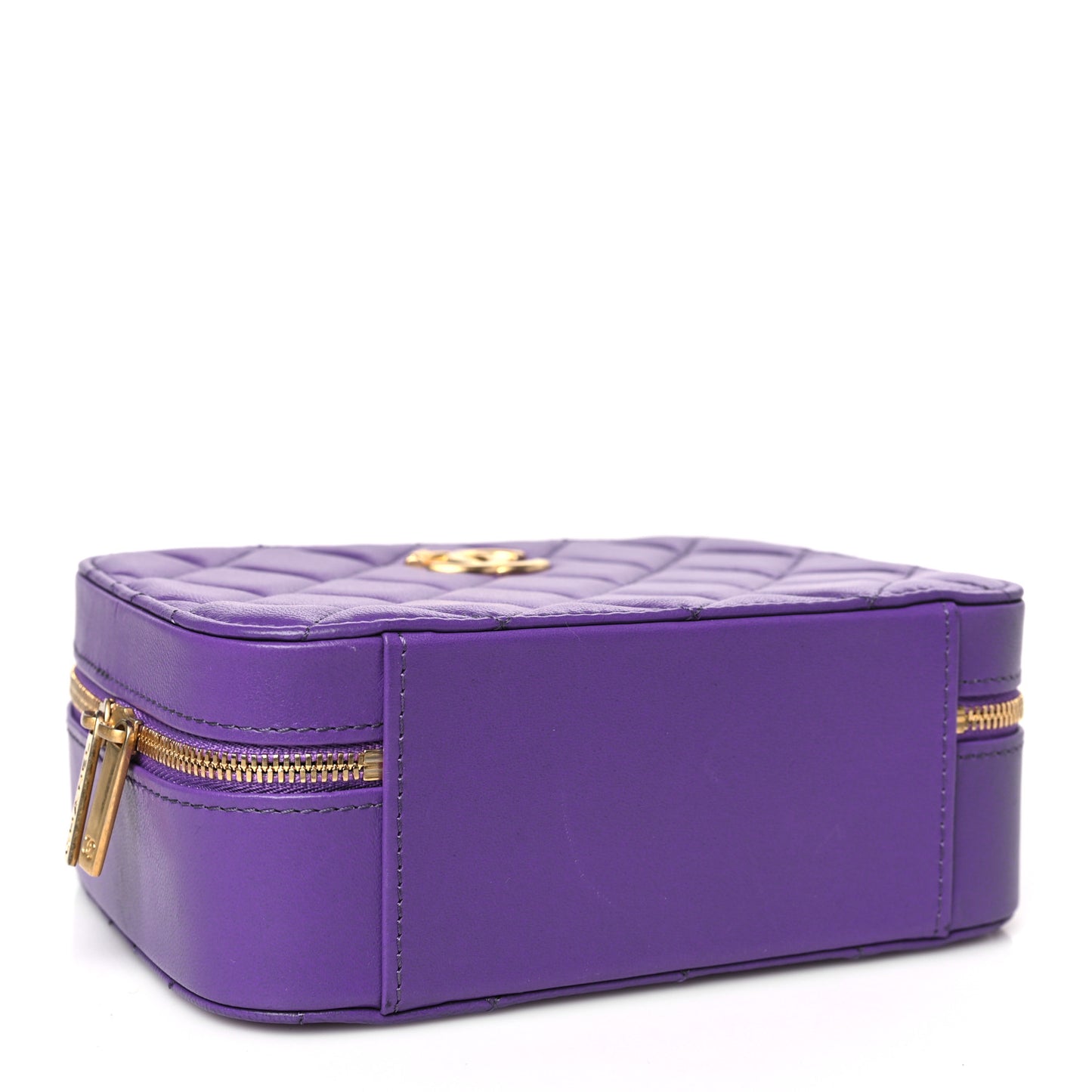 Lambskin Quilted Top Handle Small Vanity Case Purple