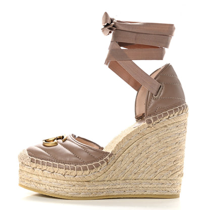Gucci Nappa Matelasse GG Marmont Ankle Wrap Platform 35/120mm Espadrille Wedges 35.5 Porcelain Rose 1 of 8
