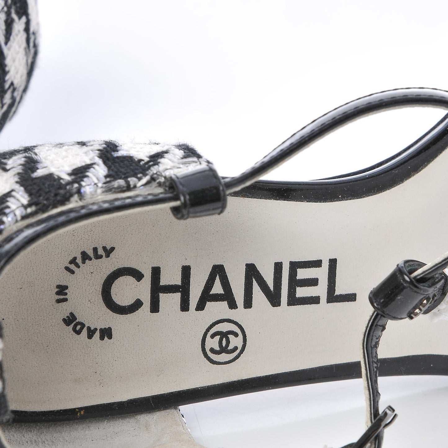 Patent Tweed CC Sandals 35.5 Black