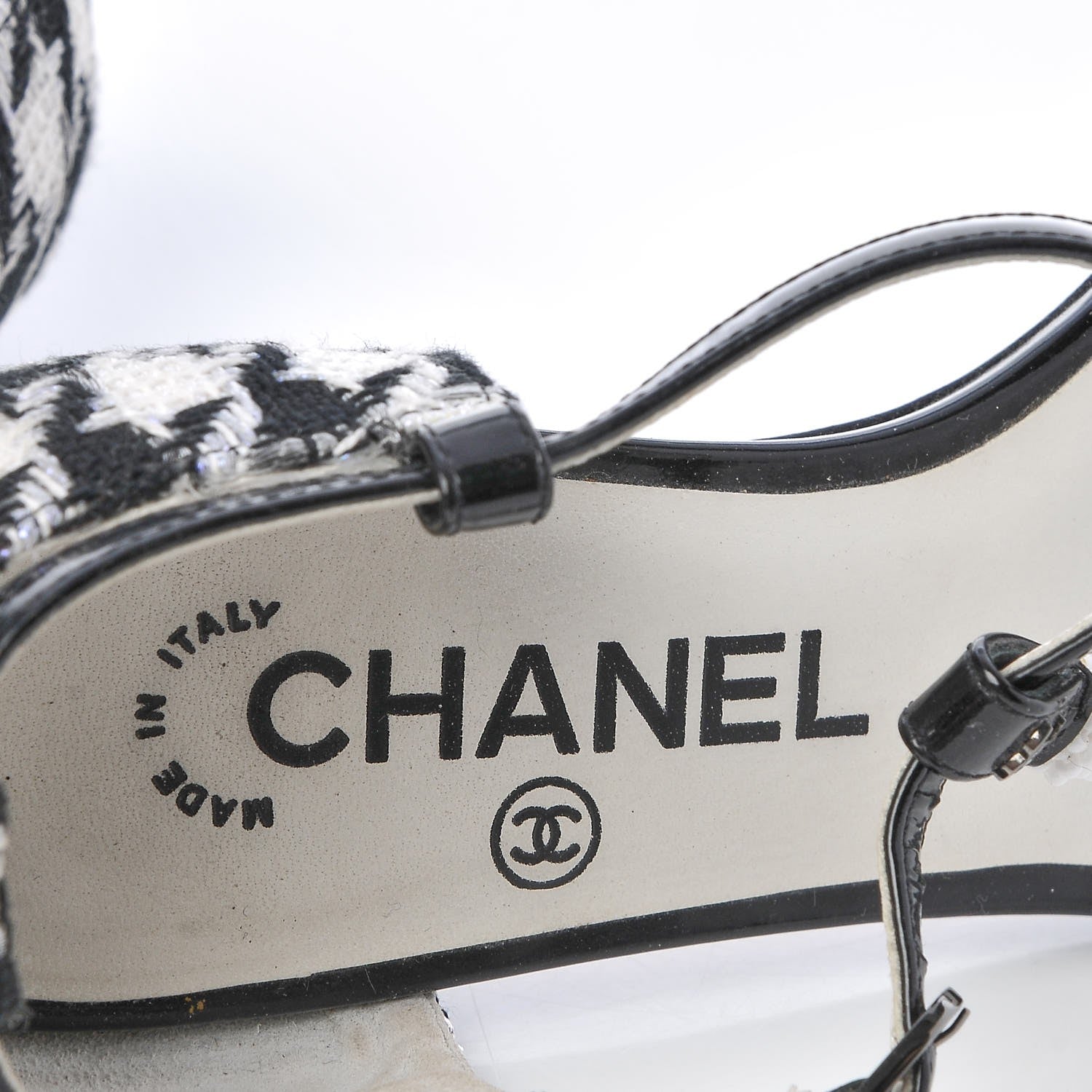 Chanel Patent Tweed CC Sandals 35.5 Black 9 of 11