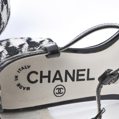 Chanel Patent Tweed CC Sandals 35.5 Black 9 of 11