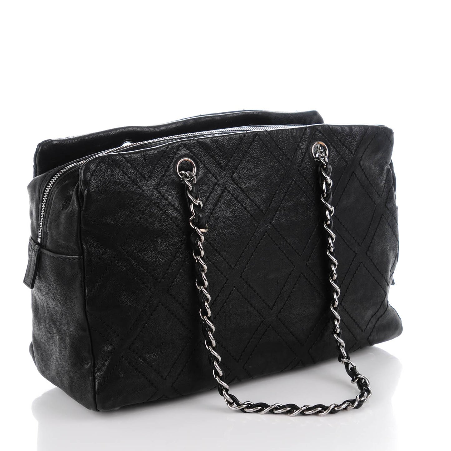 Calfskin Large Diamond Stitch Tote Black