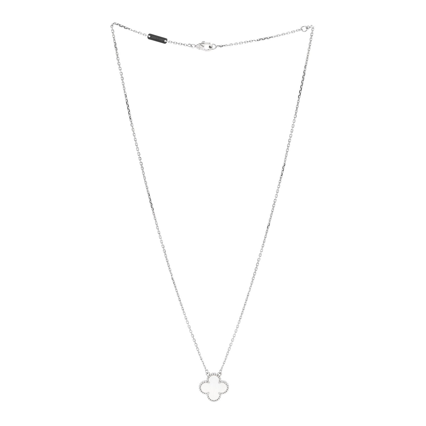 18K White Gold Mother Of Pearl Vintage Alhambra Pendant Necklace