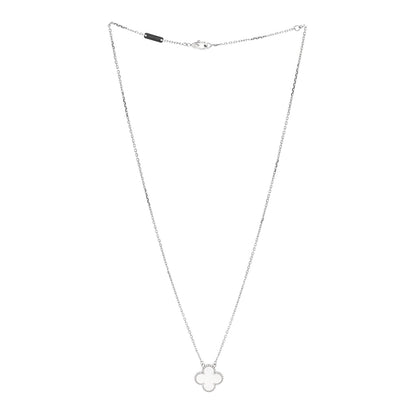 Van Cleef & Arpels 18K White Gold Mother Of Pearl Vintage Alhambra Pendant Necklace 3 of 8
