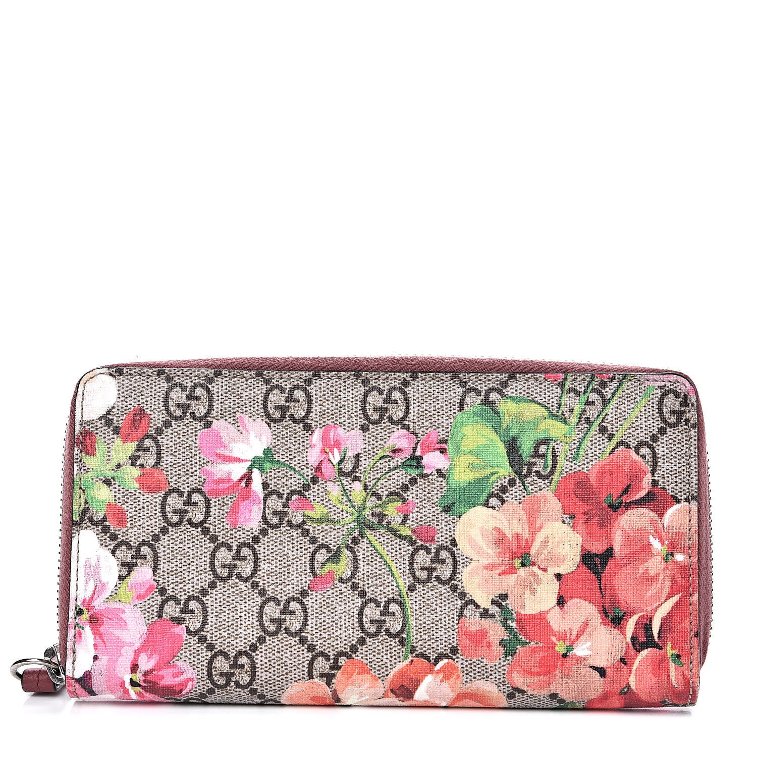 Gucci GG Supreme Monogram Blooms Zip Around Wallet Beige Multicolor Dry Rose 1 of 11