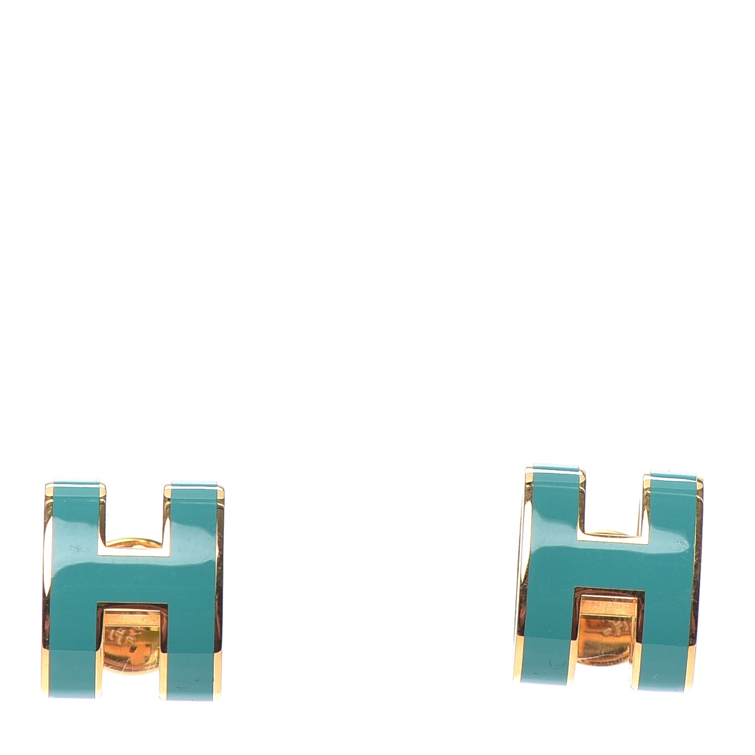 Hermes Gold Lacquered Pop H Earrings Turquoise 1 of 3