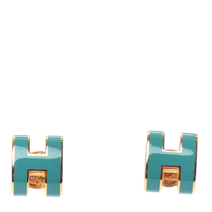 Hermes Gold Lacquered Pop H Earrings Turquoise 1 of 3