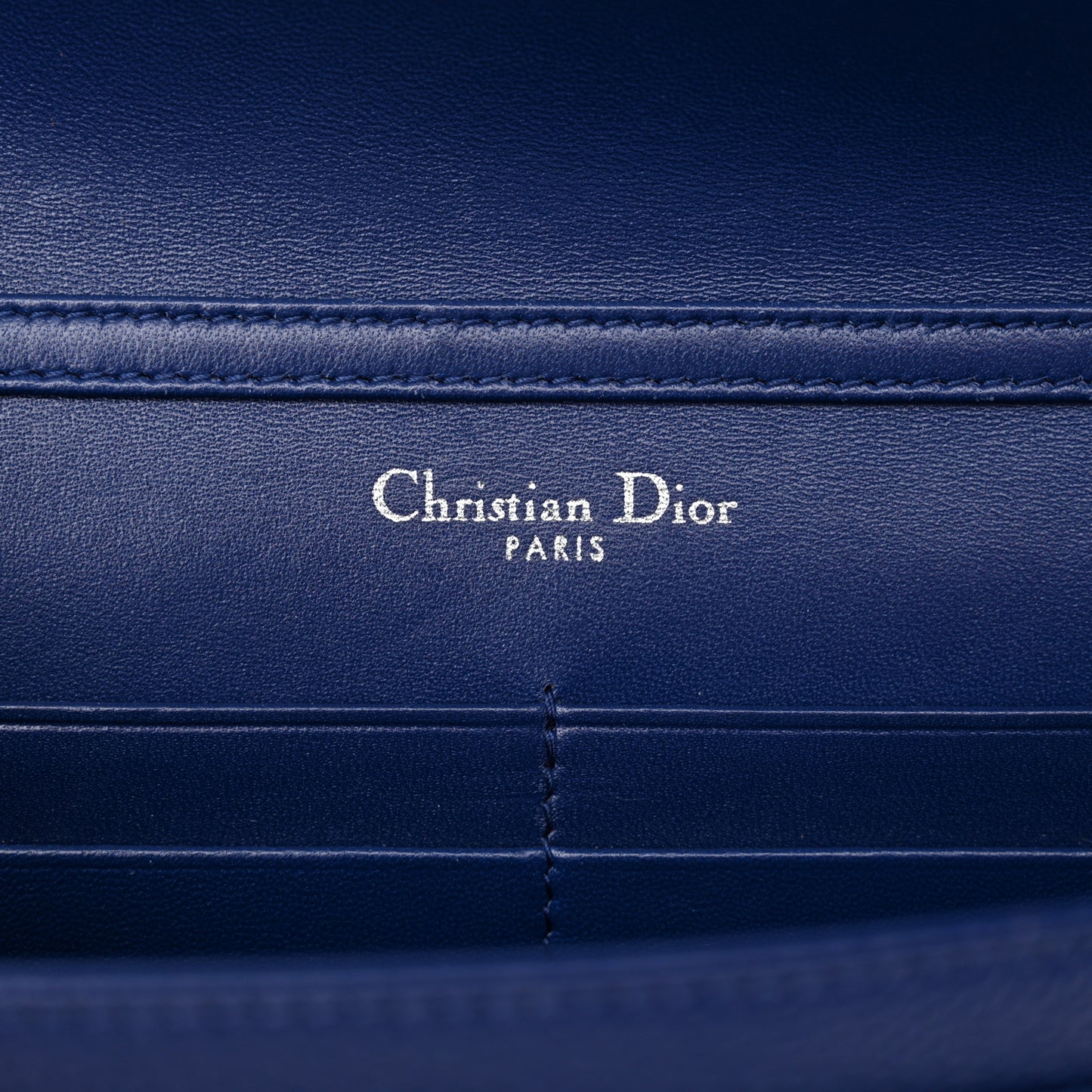 Grained Calfskin Diorama Wallet on Chain Pouch Blue