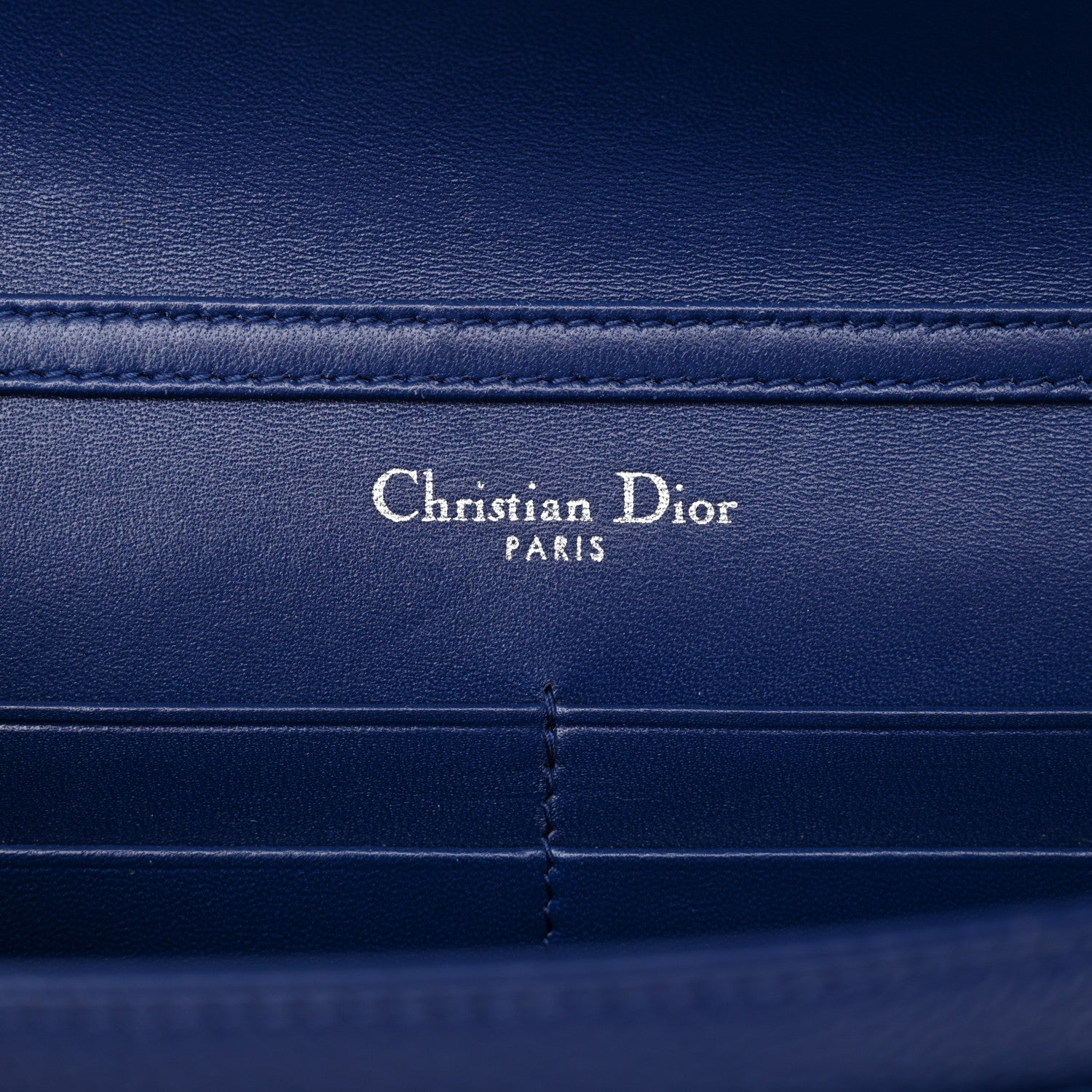 Christian Dior Grained Calfskin Diorama Wallet on Chain Pouch Blue 6 of 13