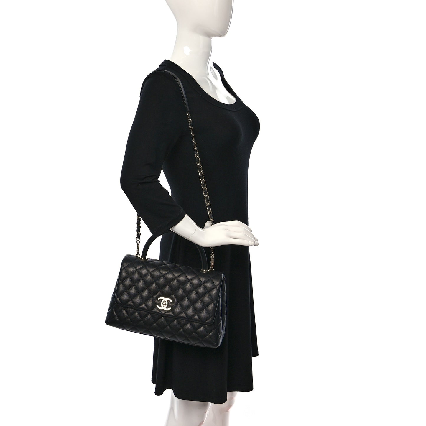 Caviar Quilted Small Coco Handle Flap Black