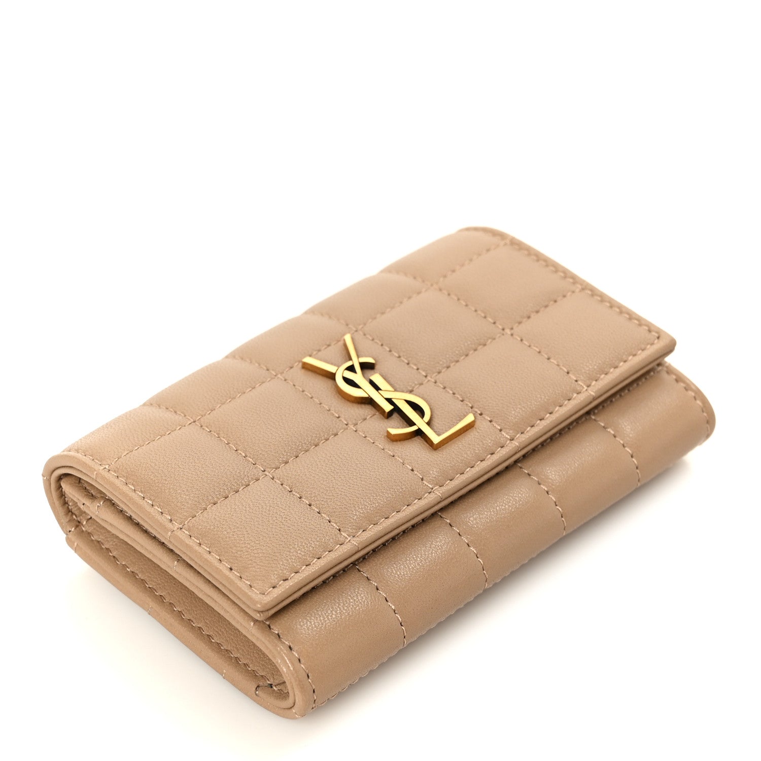 Saint Laurent Lambskin Carre Quilted Cassandre Compact Envelope Card Case Dark Toffee 4 of 9