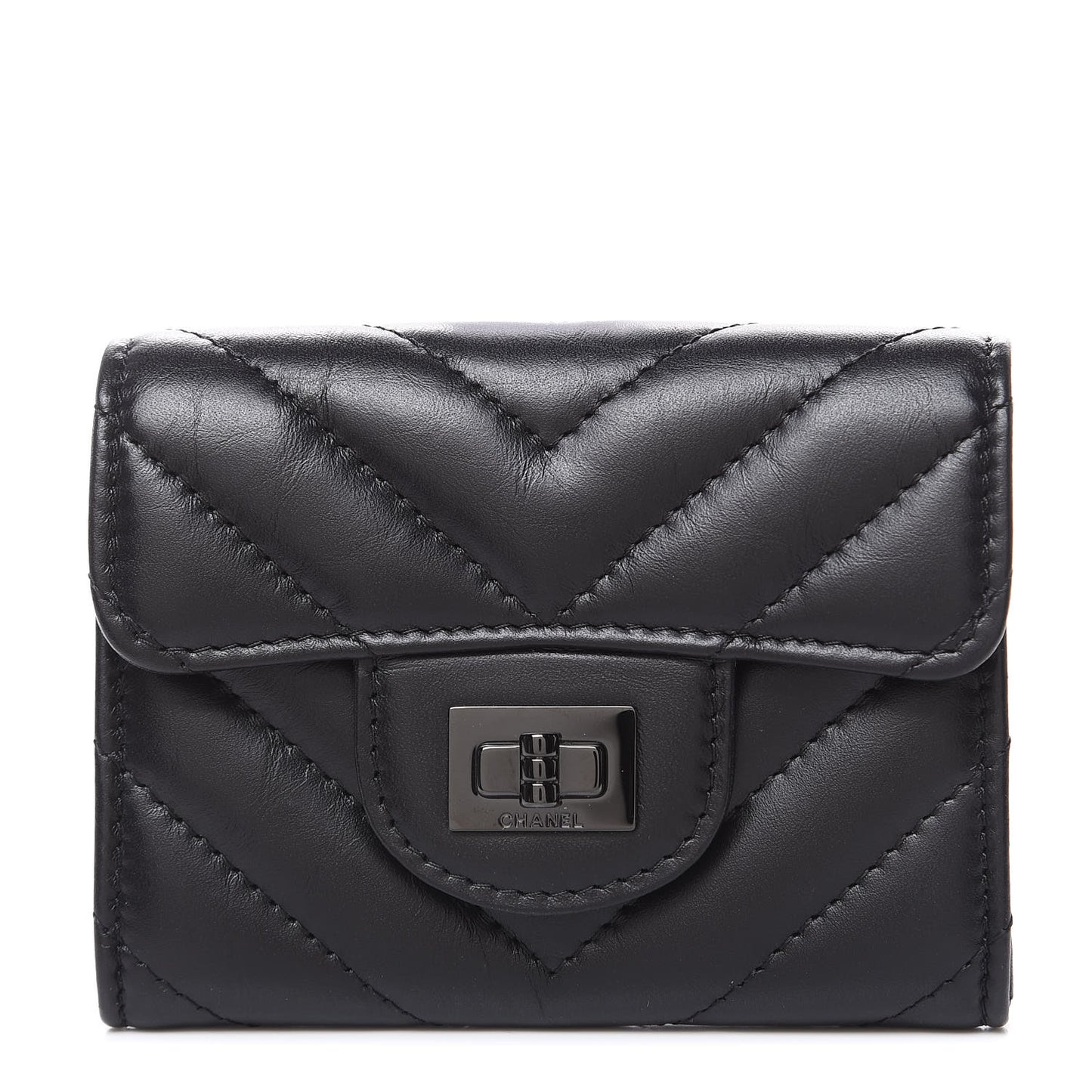 Aged Calfskin Chevron Quilted Reissue Card Holder Wallet So Black