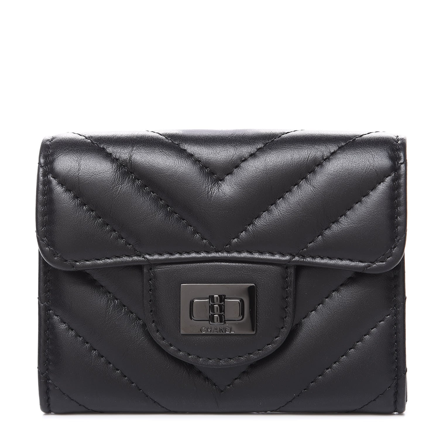 Chanel Aged Calfskin Chevron Quilted Reissue Card Holder Wallet So Black 1 of 8