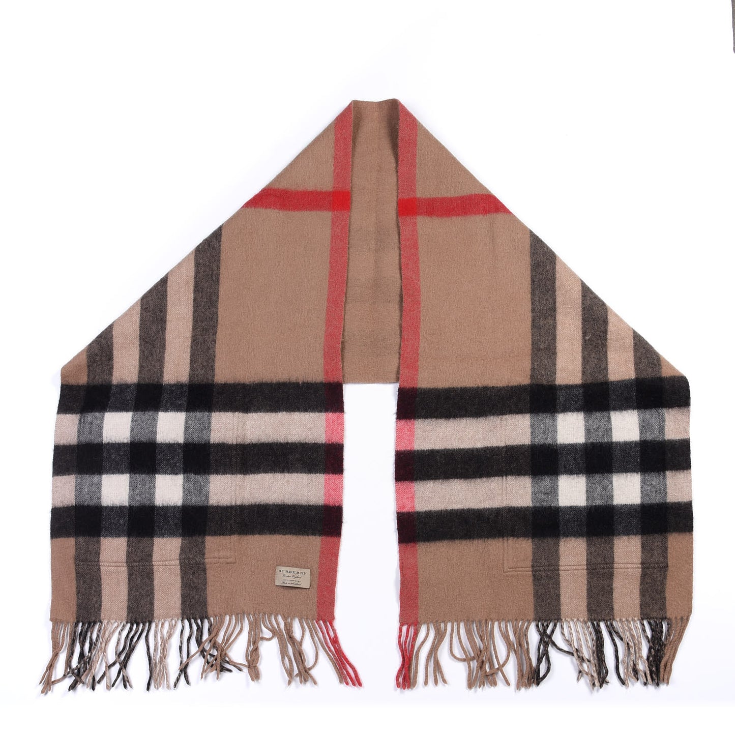 Cashmere Wool Nova Check St. Helene Blanket Fringe Scarf Camel