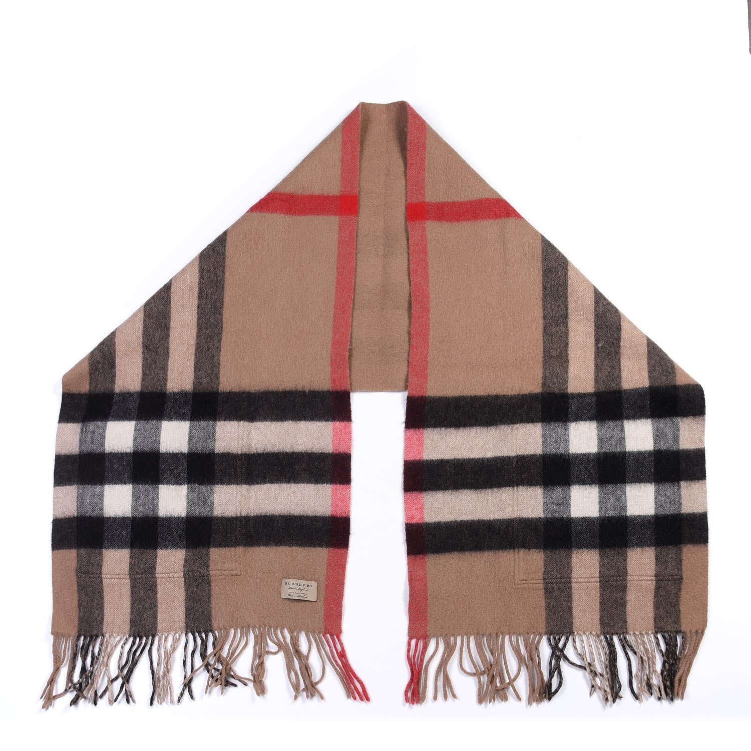 Burberry Cashmere Wool Nova Check St. Helene Blanket Fringe Scarf Camel 2 of 3