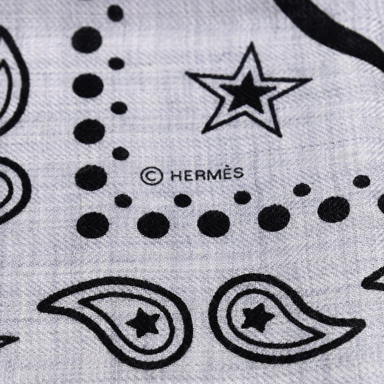 Hermes Cashmere Silk Les Cles Bandana Shawl 140 Gris Chine Black 8 of 10