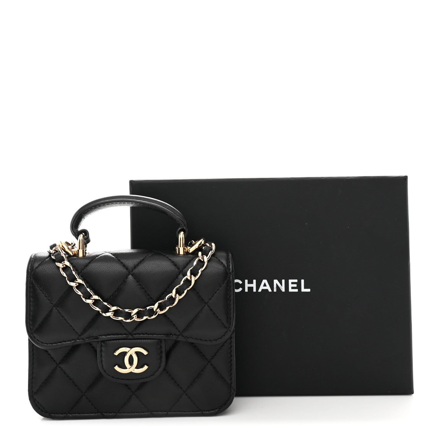 Chanel Lambskin Quilted Top Handle Flap Coin Purse With Chain Black 11 of 11