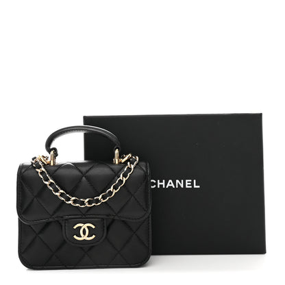Chanel Lambskin Quilted Top Handle Flap Coin Purse With Chain Black 11 of 11