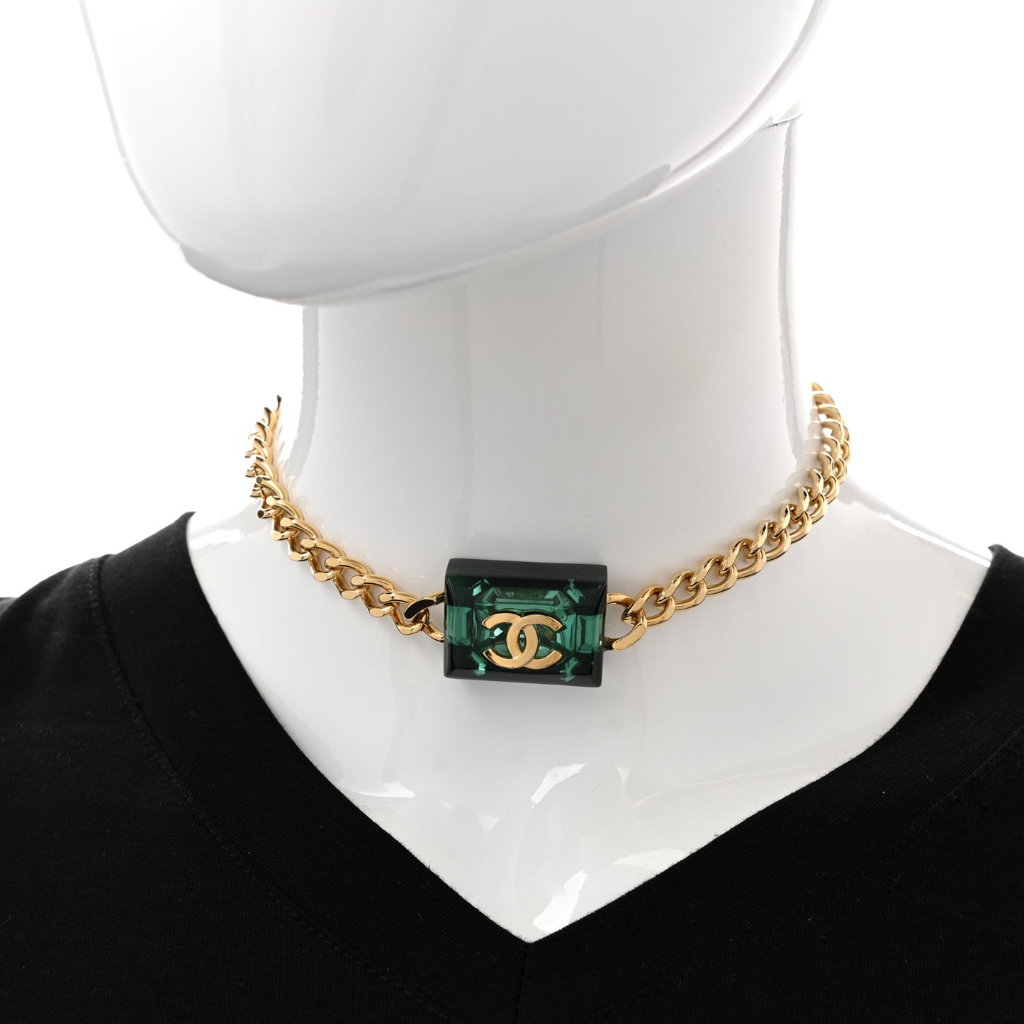 Metal Resin CC Square Choker Gold Green