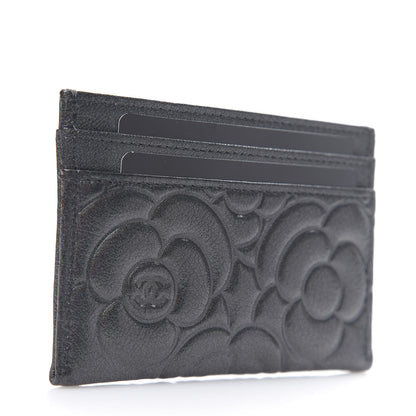 Chanel Goatskin Camellia Embossed Card Holder Anthracite 2 of 8