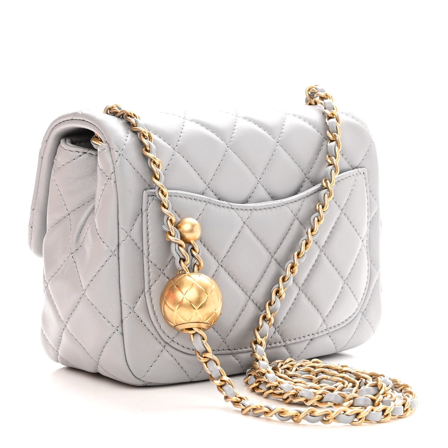 Lambskin Quilted Mini Pearl Crush Flap Light Purple
