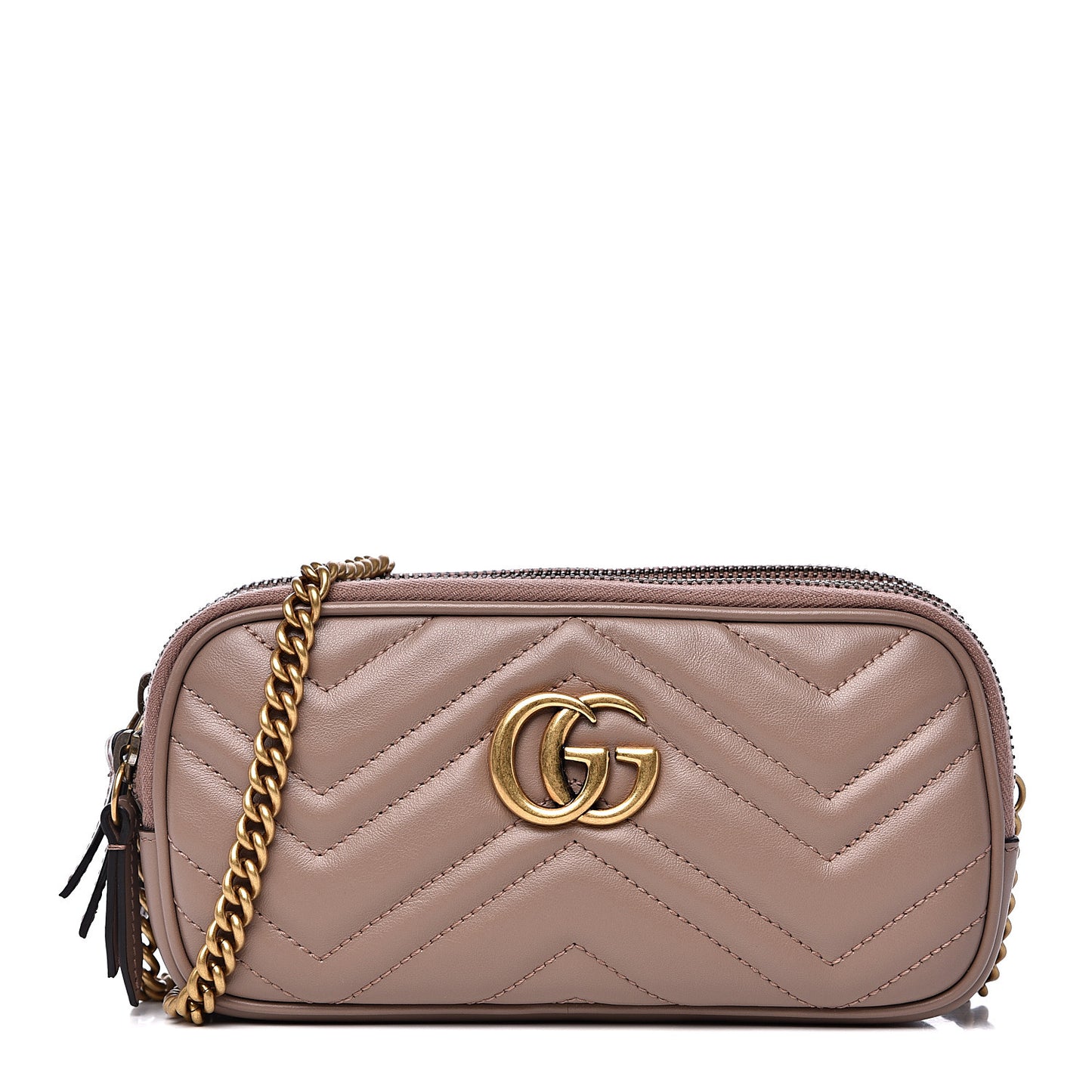 Calfskin Matelasse Mini GG Marmont Chain Crossbody Bag Porcelain Rose