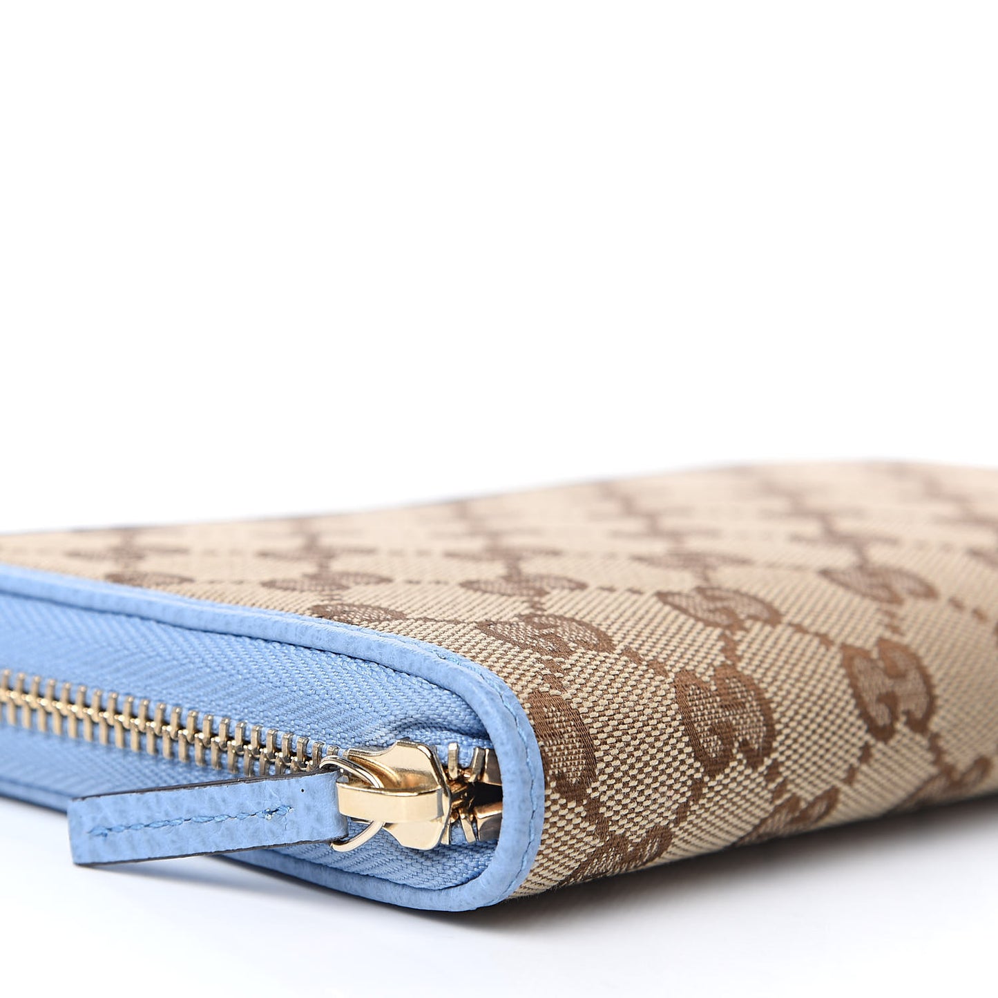 Monogram Dollar Calfskin Zip Around Wallet Beige Ebony Mineral Blue