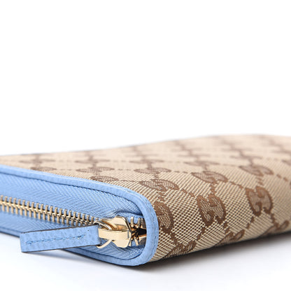 Gucci Monogram Dollar Calfskin Zip Around Wallet Beige Ebony Mineral Blue 8 of 10