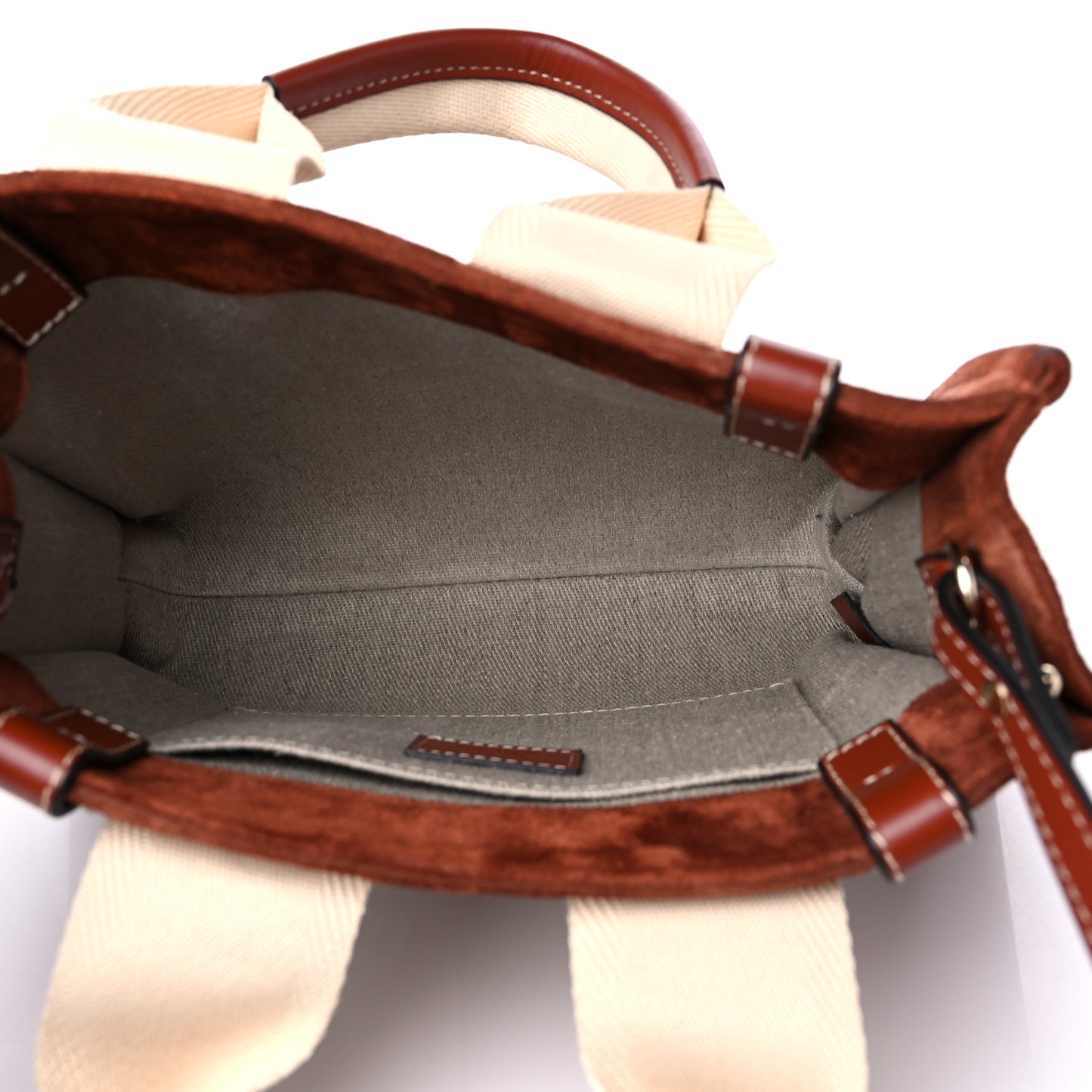 Suede Calfskin Small Woody Ribbon Tote Sepia Brown