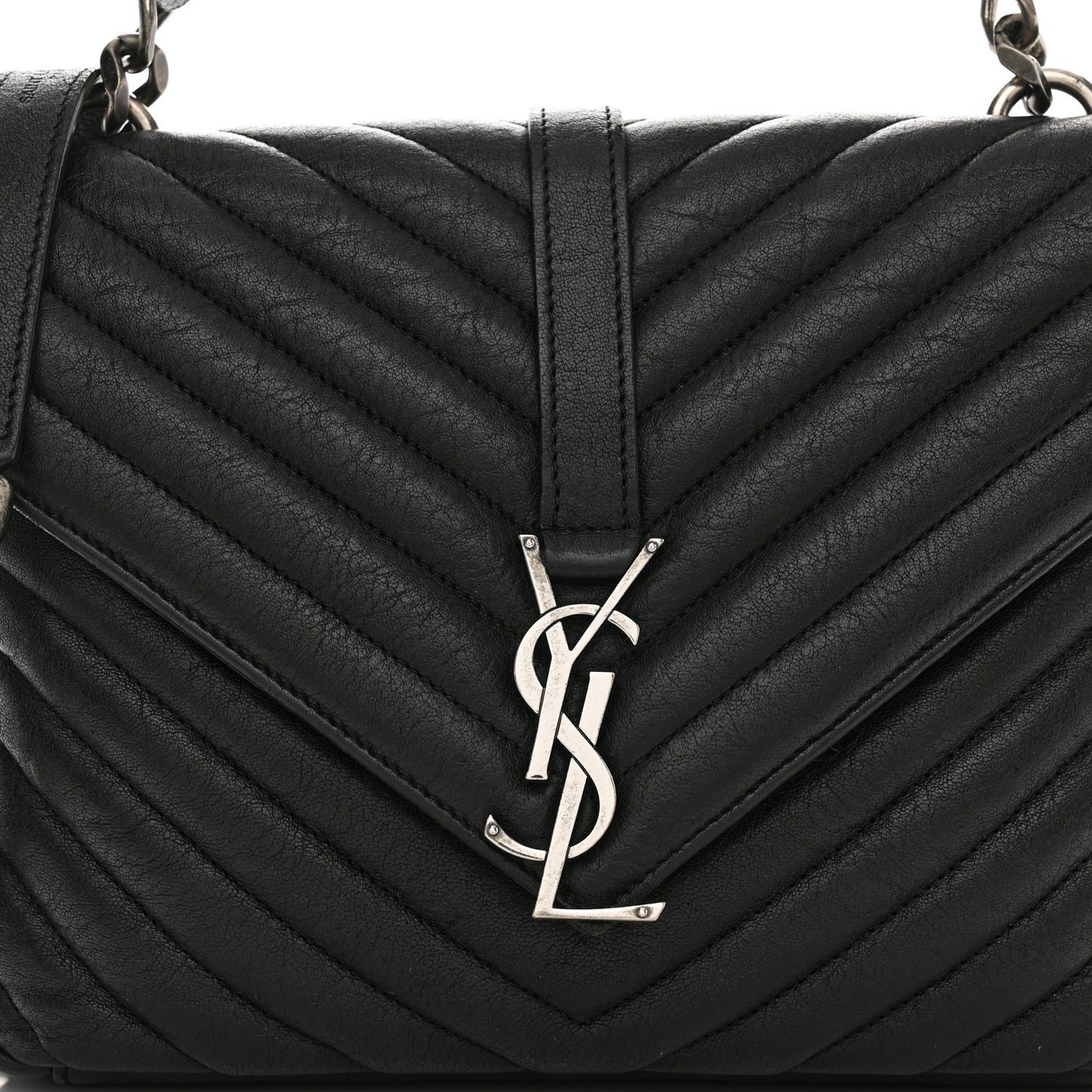 Sheepskin Matelasse Chevron Monogram Medium College Bag Black