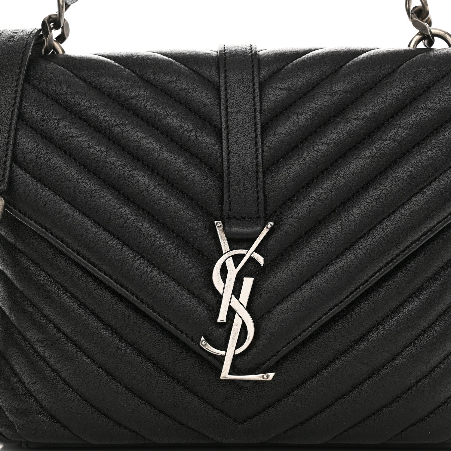 Saint Laurent Sheepskin Matelasse Chevron Monogram Medium College Bag Black 9 of 13