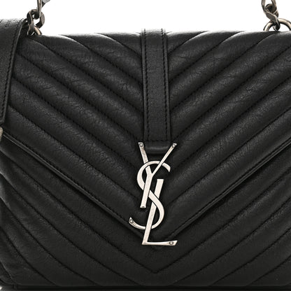 Saint Laurent Sheepskin Matelasse Chevron Monogram Medium College Bag Black 9 of 13